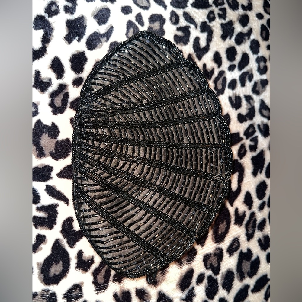 Chic Black Beaded Shell Clutch - image 2